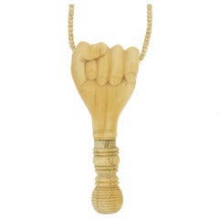 Victorian Hand Carved Ivory Clenched Fist Necklace
