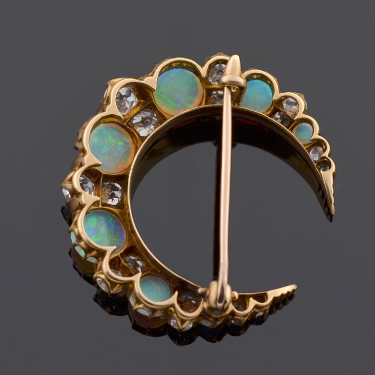Women's Hardy Brothers Art Nouveau Opal Diamond Crescent Pin