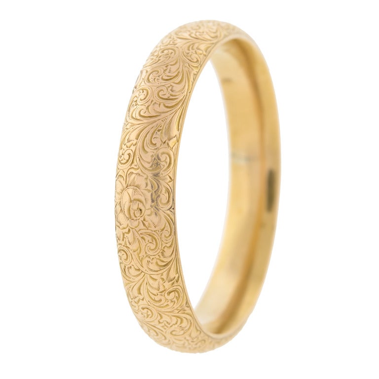 Women's RIKER BROTHERS Art Nouveau Etched Gold Bangle Bracelet