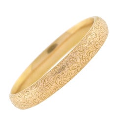 RIKER BROTHERS Art Nouveau Etched Gold Bangle Bracelet