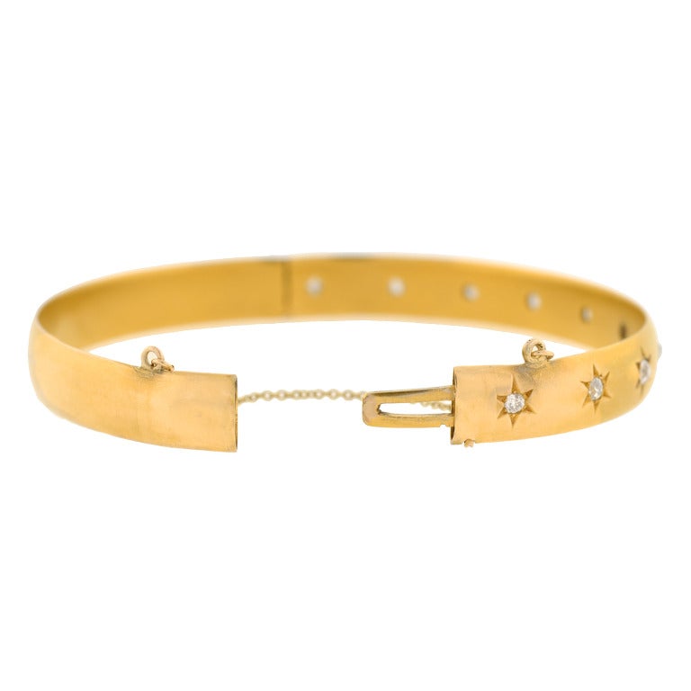 Women's Victorian Diamond Starburst Gold Bangle Bracelet 1ctw