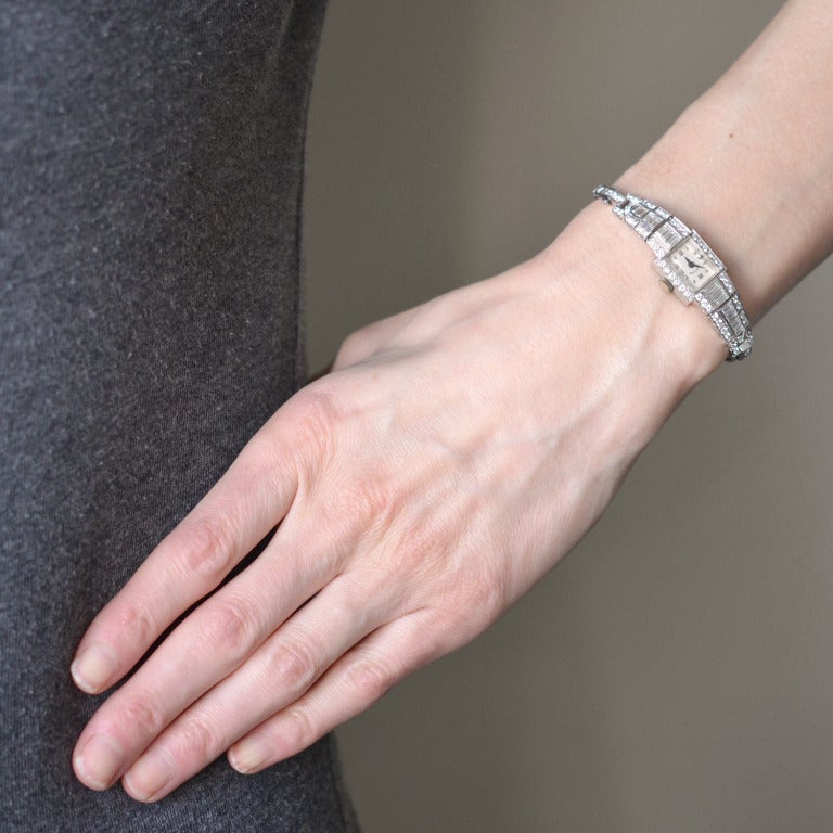 Hamilton Lady's Platinum and Diamond Bracelet Watch 2