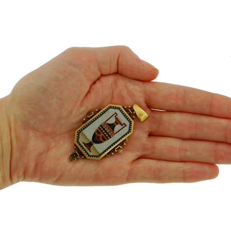 Victorian Large Micro Mosaic Gold Urn Pin/Pendant 4