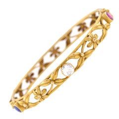 Art Nouveau Sapphire Ruby Diamond Gold Bangle Bracelet