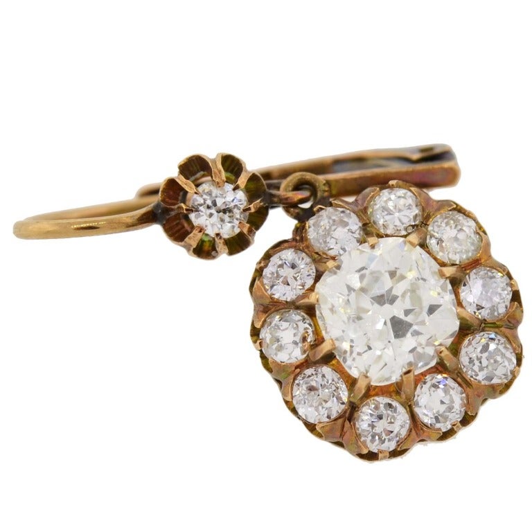 Gold-Cluster-Ohrringe im viktorianischen Stil mit Diamanten (Viktorianisch) im Angebot