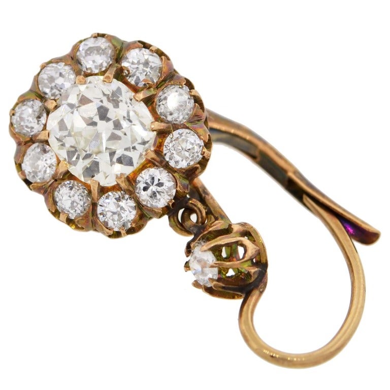 Women's Victorian Diamond Gold Cluster Dangle Earrings For Sale