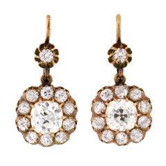 Victorian Diamond Gold Cluster Dangle Earrings 1