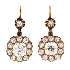 Victorian Diamond Gold Cluster Dangle Earrings