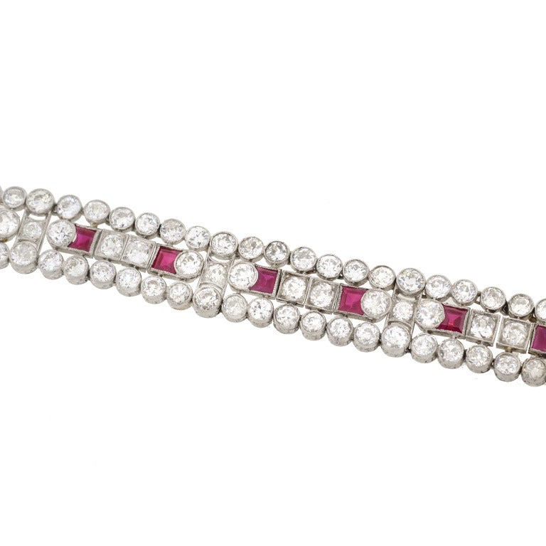 Edwardian Ruby Diamond Platinum Bracelet In Excellent Condition In Narberth, PA