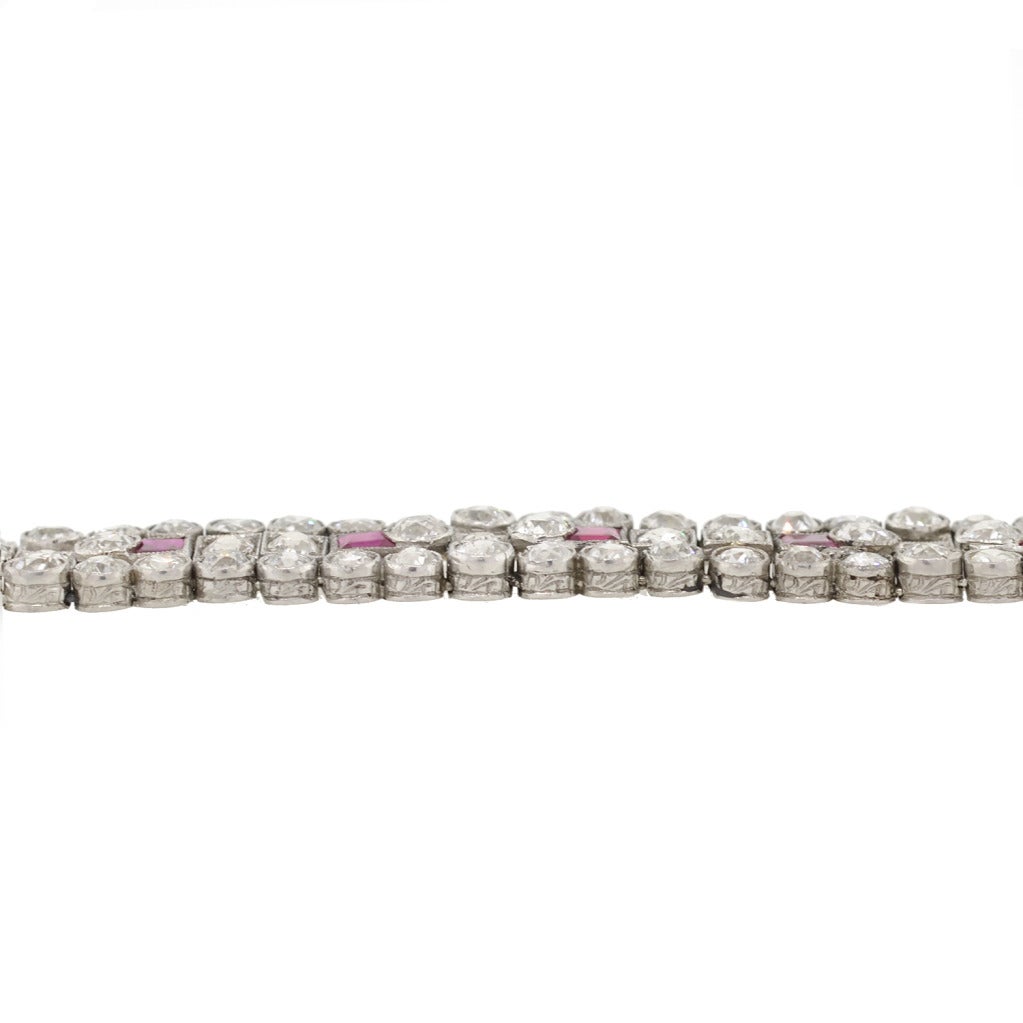 Women's Edwardian Ruby Diamond Platinum Bracelet