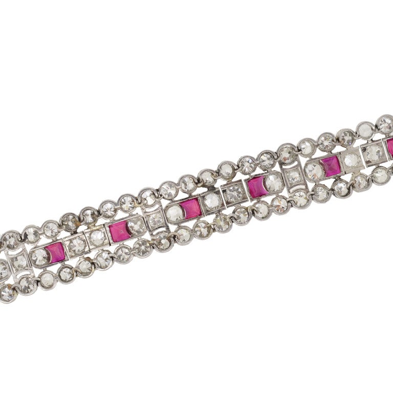 Edwardian Ruby Diamond Platinum Bracelet 2