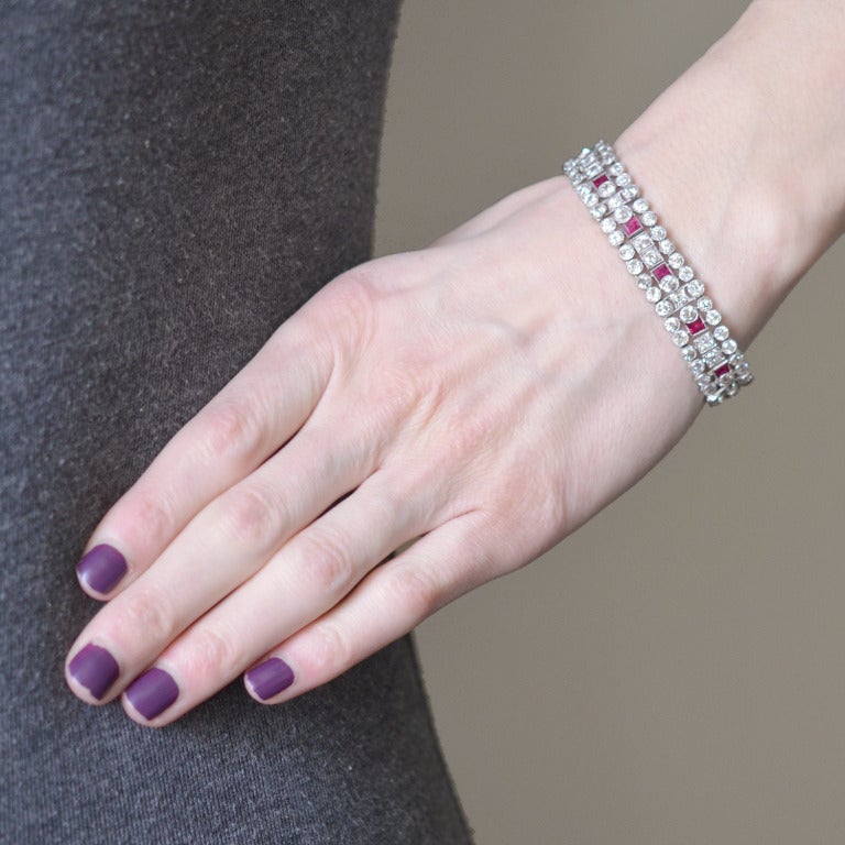 Edwardian Ruby Diamond Platinum Bracelet 3