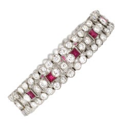 Edwardian Ruby Diamond Platinum Bracelet