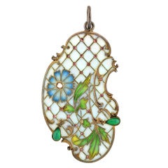 Art Nouveau Diamond Sterling Plique-a-Jour Pendant