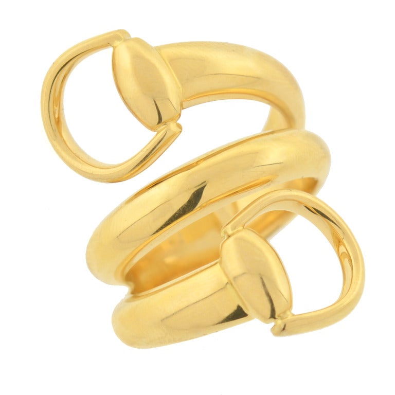 Gucci Contemporary Wrap Around Gold Horsebit Contraire Ring In Excellent Condition In Narberth, PA