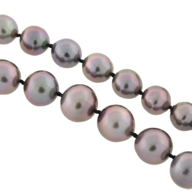 Women's Contemporary Tahitian Pearl Necklace with Diamond Clasp 10-13mm