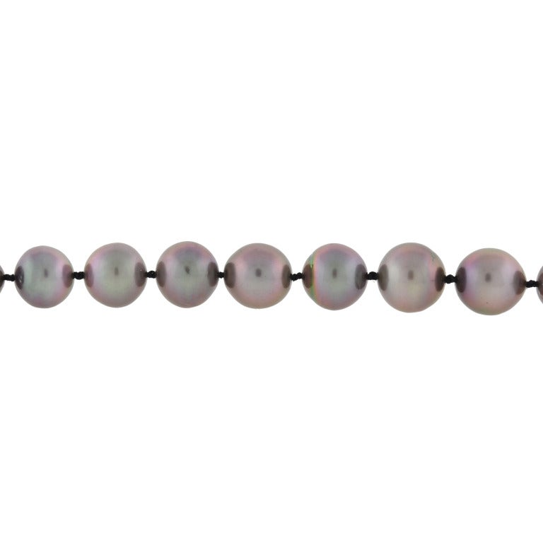 Contemporary Tahitian Pearl Necklace with Diamond Clasp 10-13mm 1