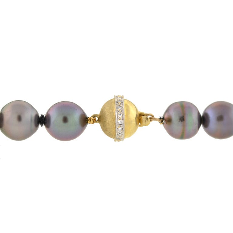 Contemporary Tahitian Pearl Necklace with Diamond Clasp 10-13mm 2