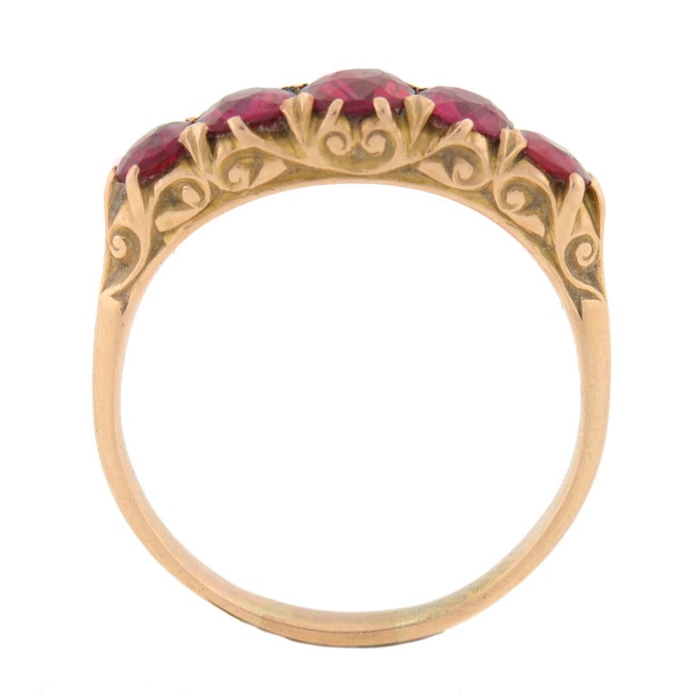 Victorian Five Stone Natural Non-Heated Ruby Ring 1