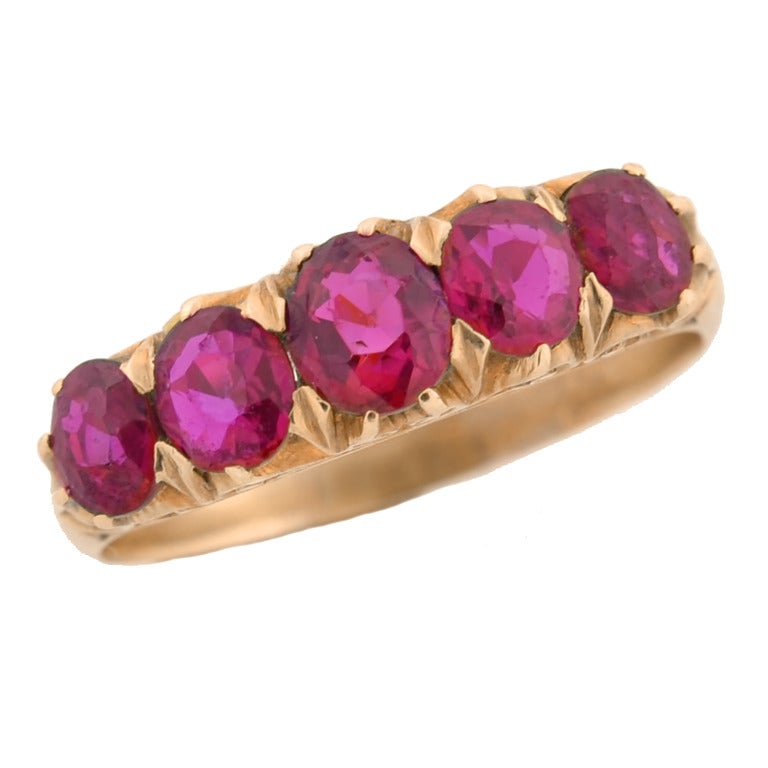 Victorian Five Stone Natural Non-Heated Ruby Ring 2