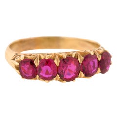 Antique Victorian Five Stone Natural Non-Heated Ruby Ring