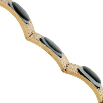 Women's Victorian Banded Agate Gold Link Bangle Bracelet