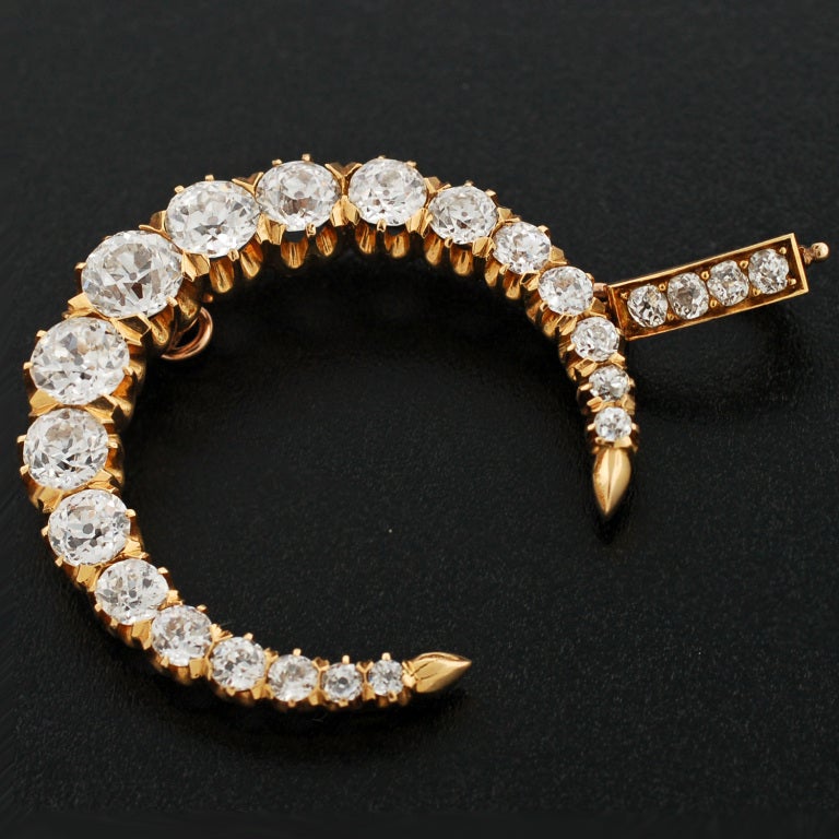 T.B. STARR Victorian Diamond & Gold Crescent Pendant/Pin 5ctw