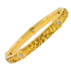 RIKERS BROTHERS Art Nouveau Diamond & Gold Repousse Bracelet