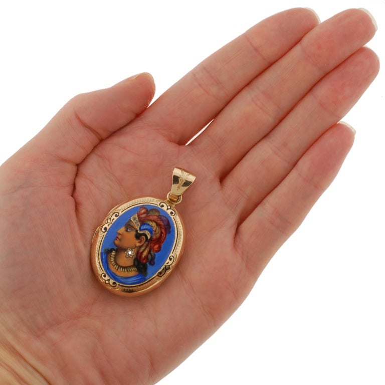 Victorian Diamond, Enamel & Gold Painted Portrait Locket 4