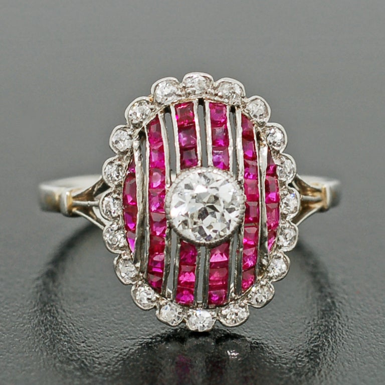 Women's Edwardian Diamond & Natural Ruby Gold & Platinum Ring