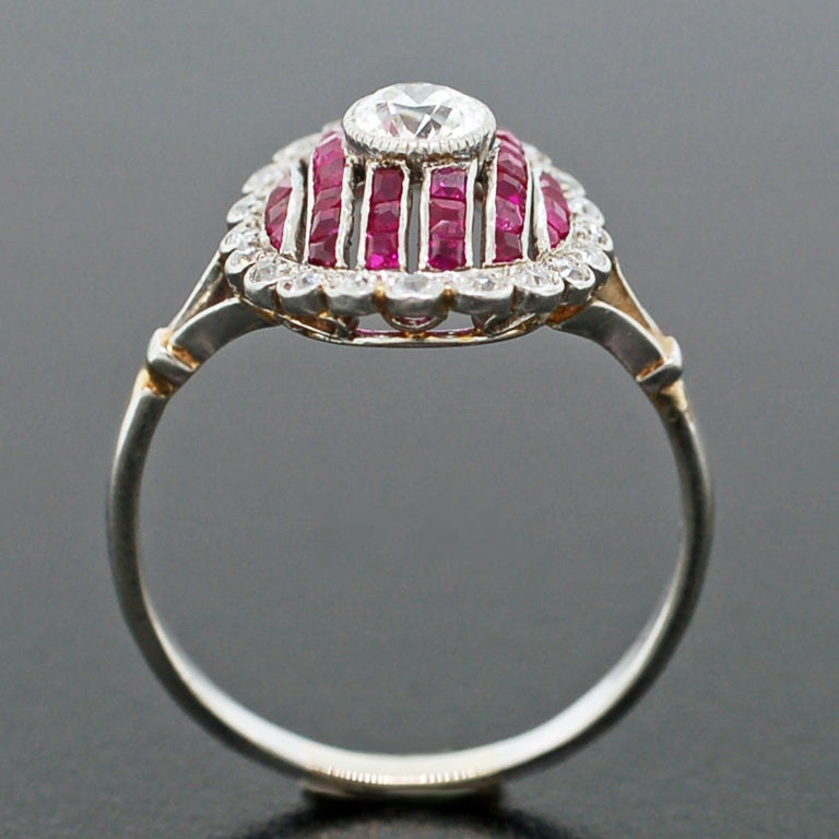 Edwardian Diamond & Natural Ruby Gold & Platinum Ring 1