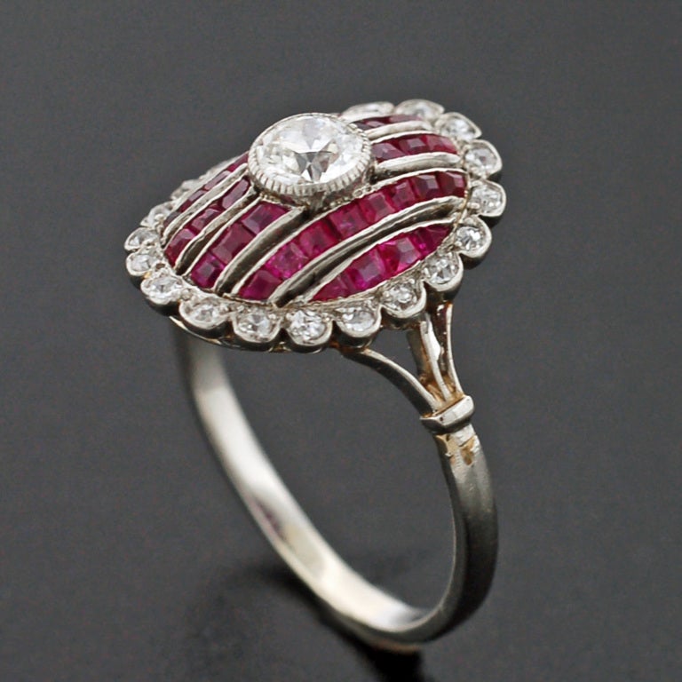 Edwardian Diamond & Natural Ruby Gold & Platinum Ring 3