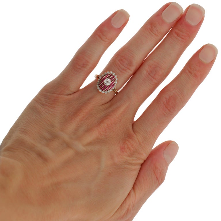 Edwardian Diamond & Natural Ruby Gold & Platinum Ring 4