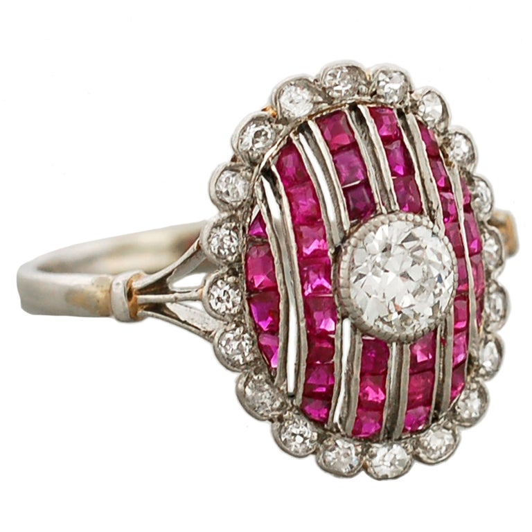 Edwardian Diamond & Natural Ruby Gold & Platinum Ring