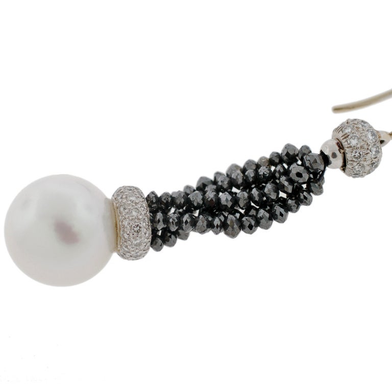 Women's Black Diamond 14mm Pearl & Gold Earrings