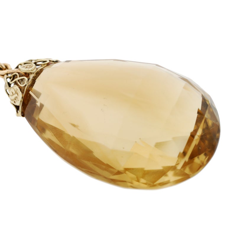 Late Art Deco Faceted Citrine Enamel & Gold Necklace For Sale 3