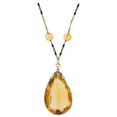 Late Art Deco Faceted Citrine Enamel & Gold Necklace 12