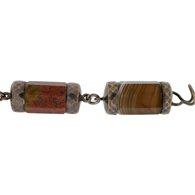 Victorian Sterling Scottish Agate Bracelet w/Padlock 2