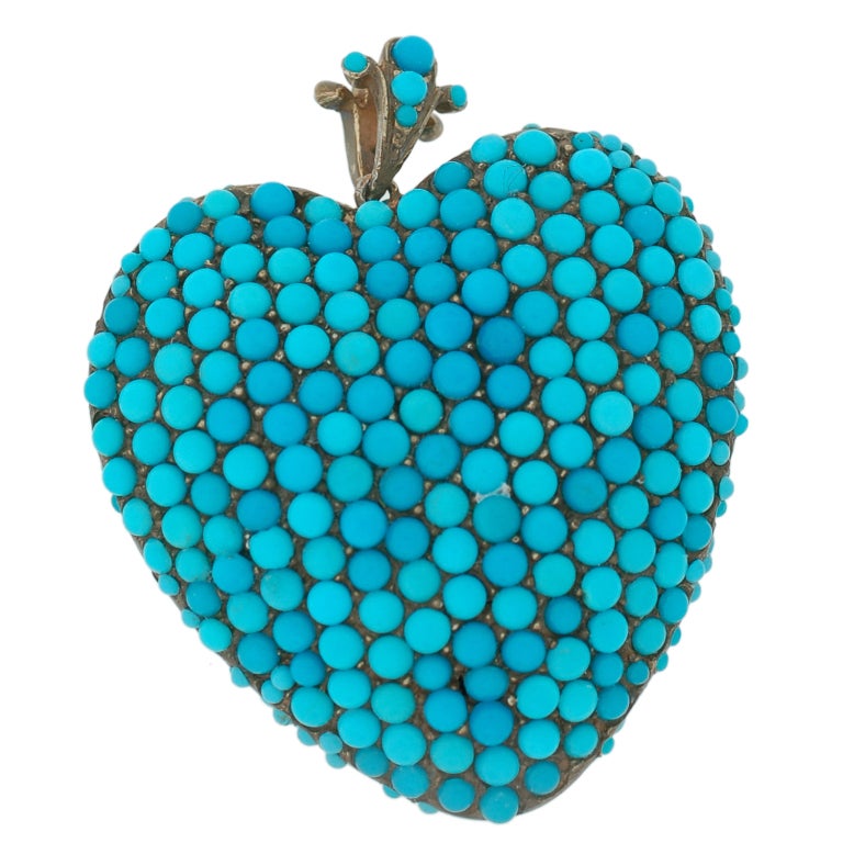 Victorian Exceptional Pave Persian Turquoise Heart Pendant