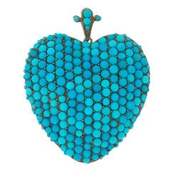Victorian Exceptional Pave Persian Turquoise Heart Pendant