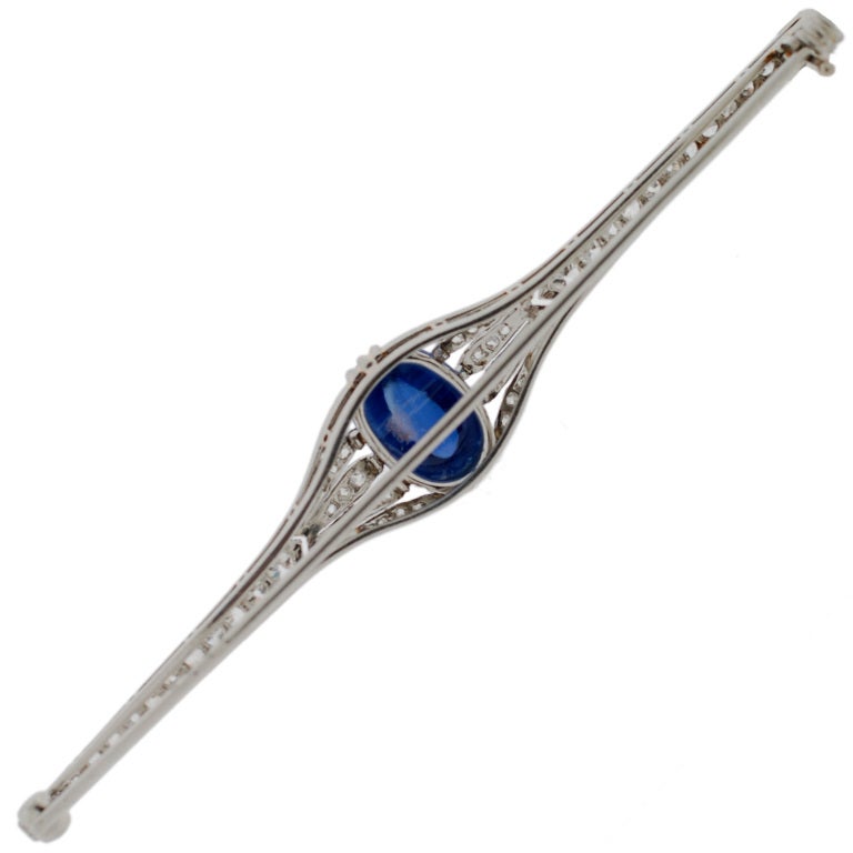 Edwardian Ceylon Sapphire & Diamond Platinum Bar Pin 1
