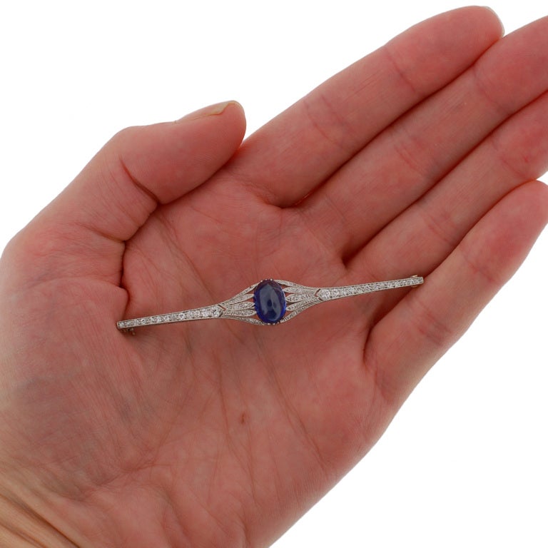 Edwardian Ceylon Sapphire & Diamond Platinum Bar Pin 3