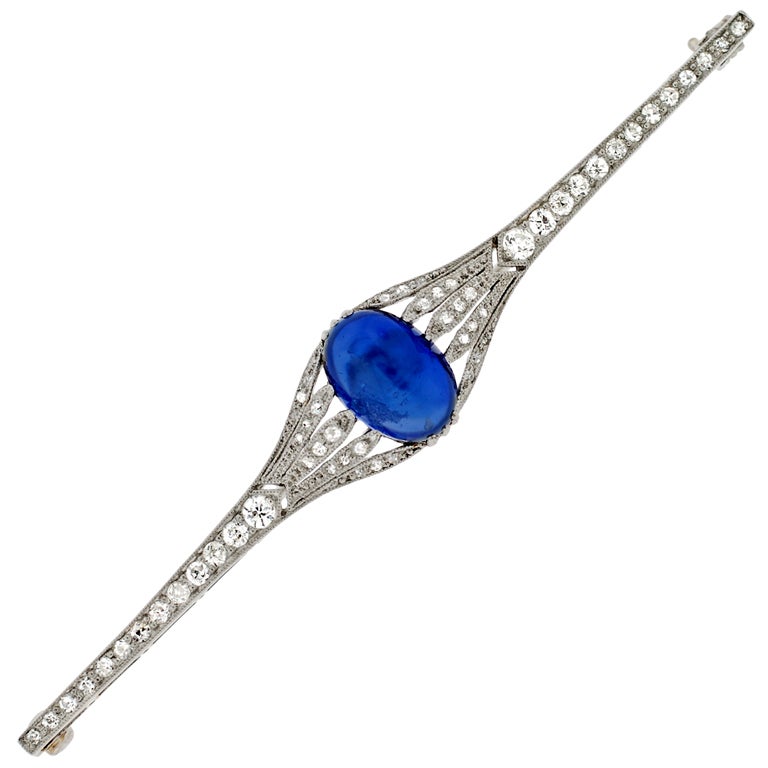 Edwardian Ceylon Sapphire & Diamond Platinum Bar Pin