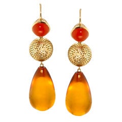 Crownwork Carnelian and Amber Earrings