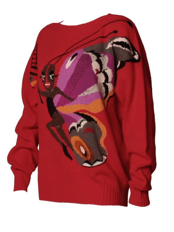 1980's Krizia Maglia Butterfly Intarsia Sweater