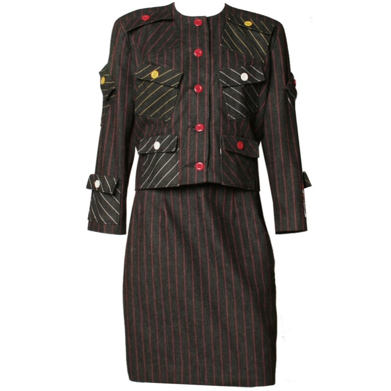 1980's Patrick Kelly Striped Skirt Suit For Sale