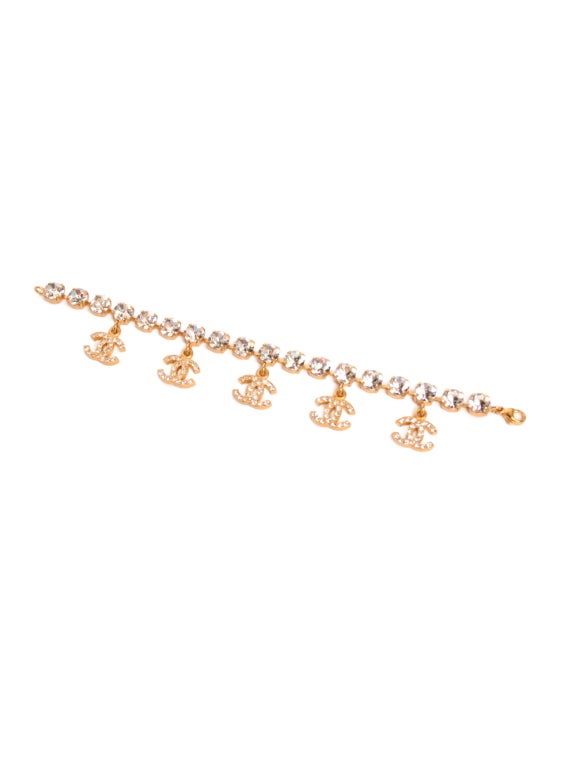 Chanel Rhinestone Logo Charm Bracelet