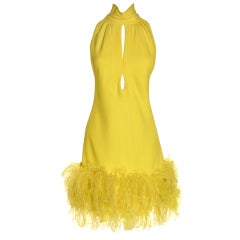 Retro 1960s Yellow Feather Dress