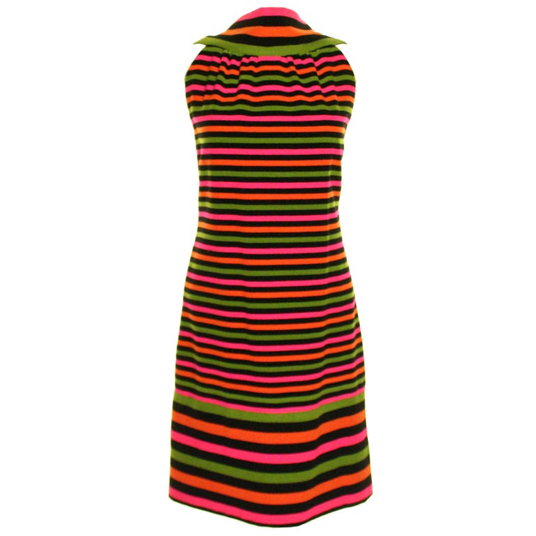 1964 Pauline Trigere Striped Dress & Matching Coat For Sale