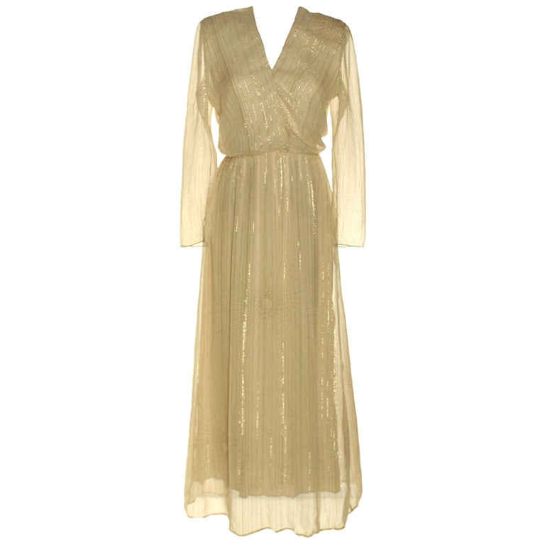 1970's Hanae Mori Cream Gown For Sale